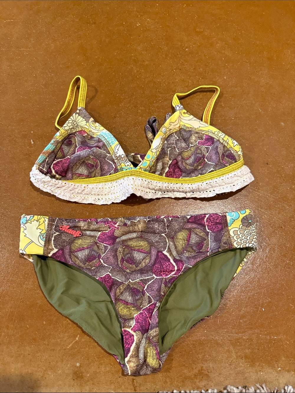 Maaji Floral Print Bikini Bottom in Olive Green and Purple Girls 12